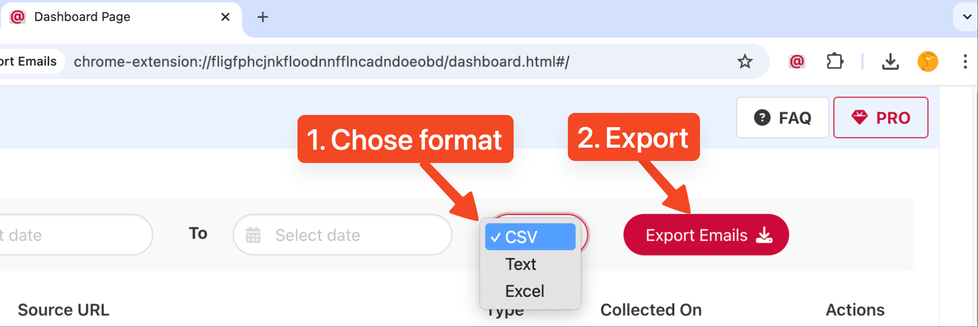 Format selection before download